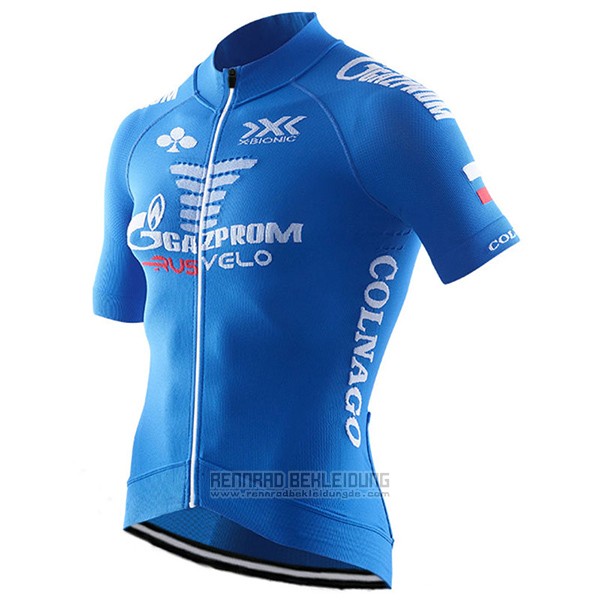 2017 Fahrradbekleidung Gazprom Rusvelo Colnago Blau Trikot Kurzarm und Tragerhose